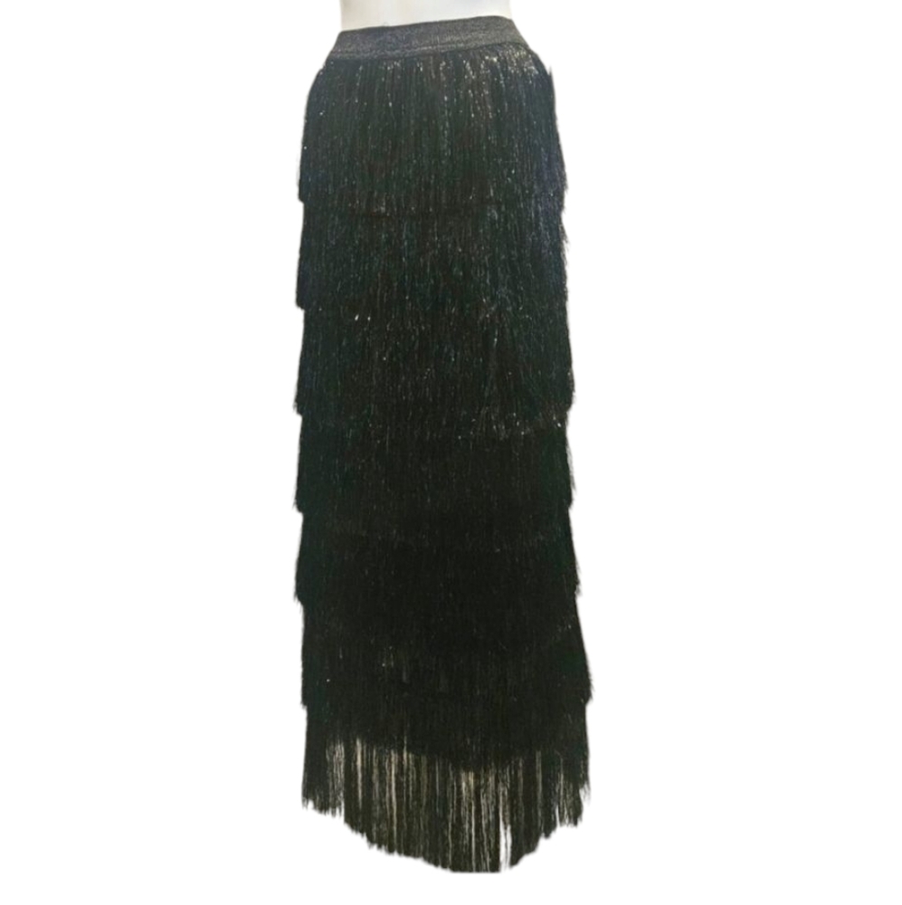 NWT - WHY Dress - Tiered Fringe Tassel Maxi Skirt - Size Small - Picture 1 of 6